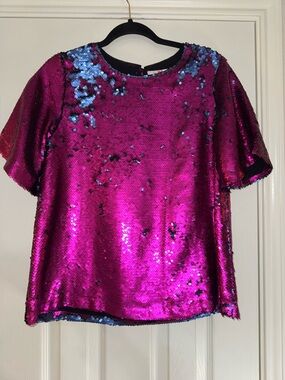 Buddy Love Reversible Sequin Short Sleeve Top in Fuchsia